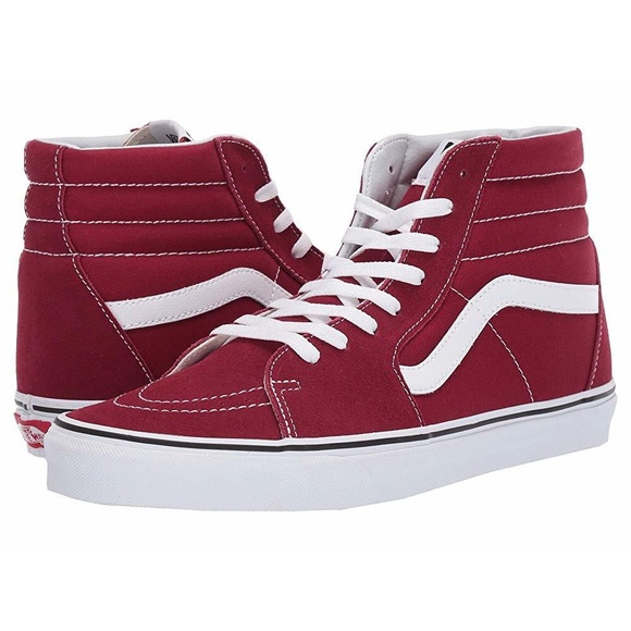 burgundy and white high top vans